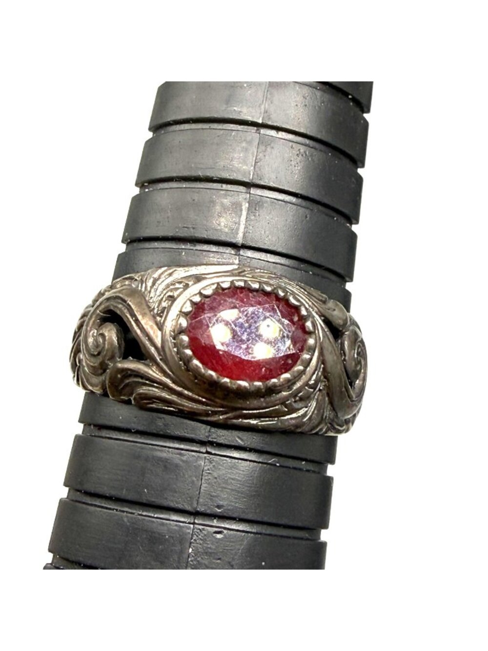 Oxidized Sterling Topaz Ring Oval Ornate Sz 11 NEW